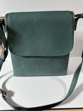 Jesse James Green Leather Crossbody Bag - Minimal Everyday Shoulder Bag